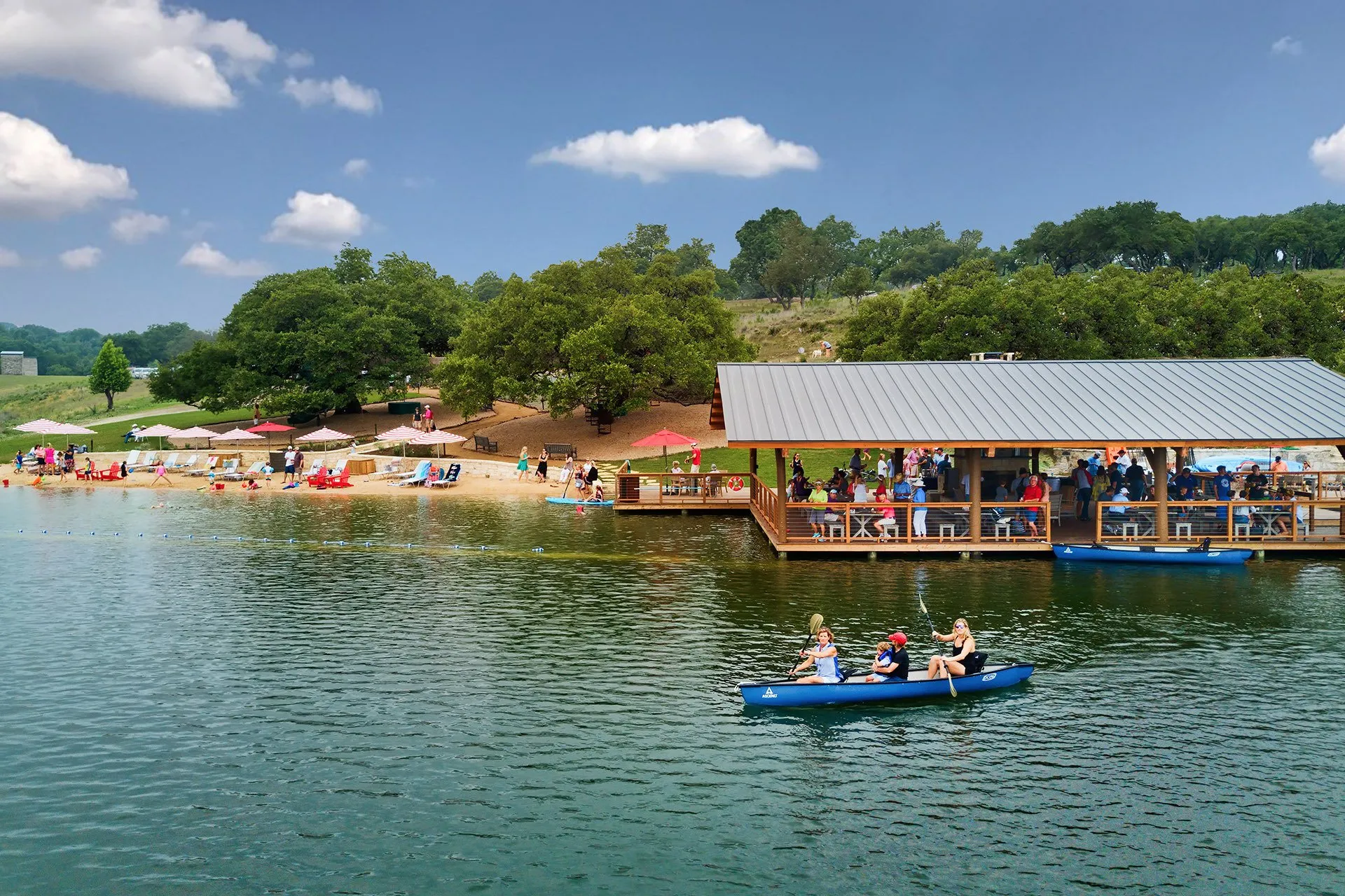 Existing pavilion and swim beach at the Lake Club