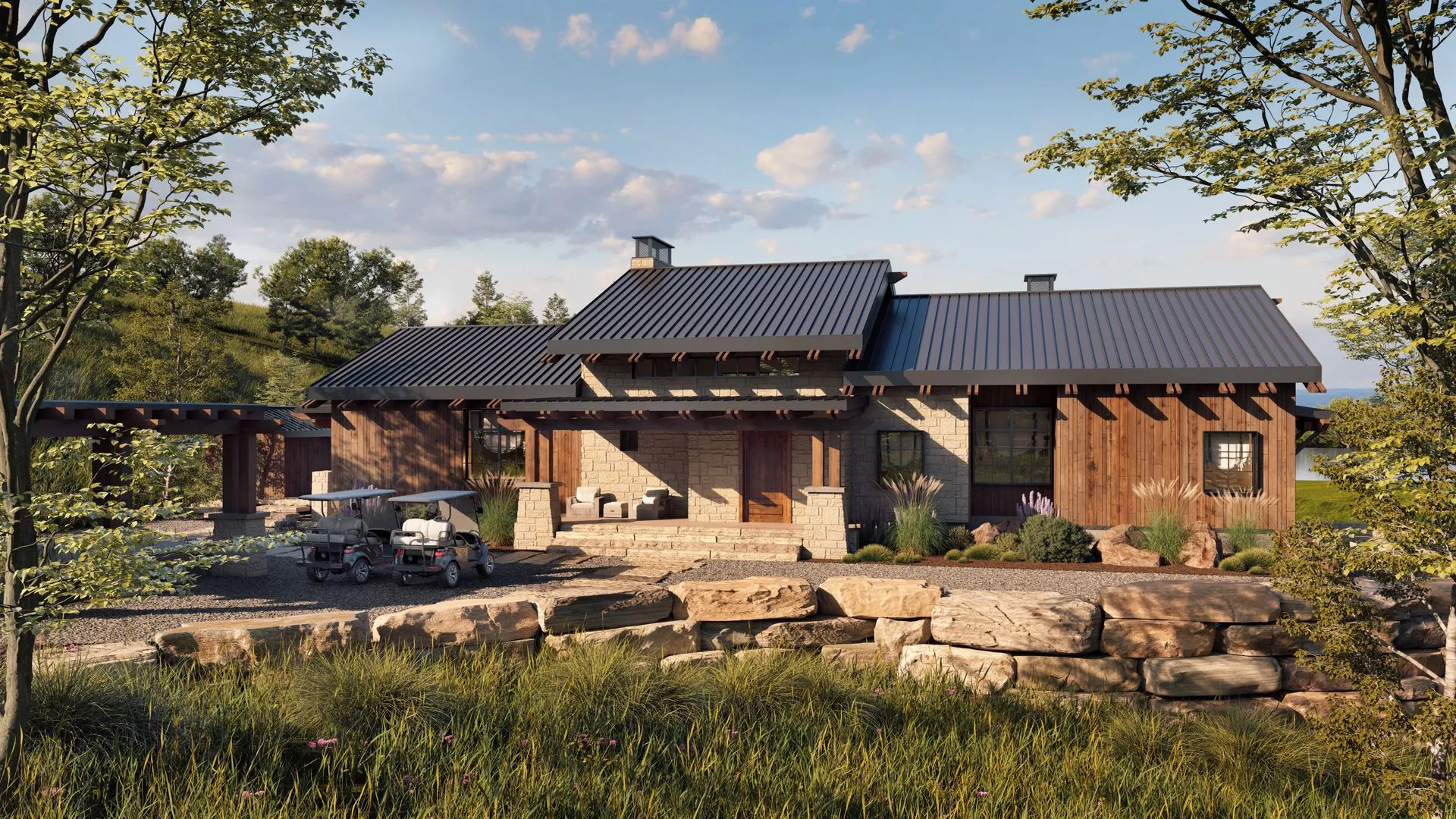 Artist's rendering of front of Lake House 1. Image is conceptual and subject to change.